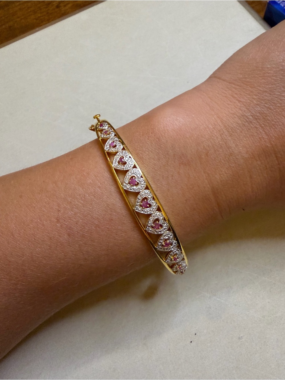 Danbury Mint I Love You Ruby & Diamond Bangle 14K Gold Plated
